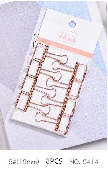 8Pcs 8 шт., розовое золото, выдолбленный дизайн, зажим для переплета, для офиса, школы, бумажный органайзер, канцелярские принадлежности, декоративные металлические зажимы - Цвет: 8Pcs