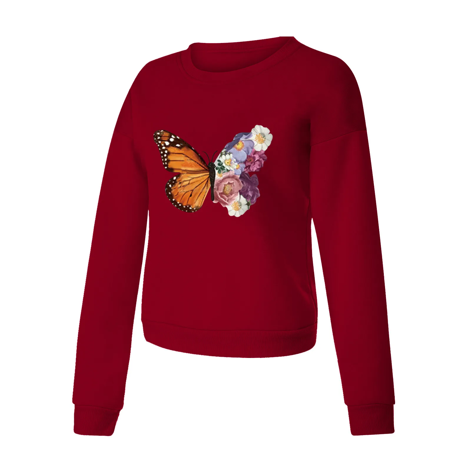 

Fashion Women's Casual Long Sleeve Butterfly Print Ladies Sweatshirts Tops