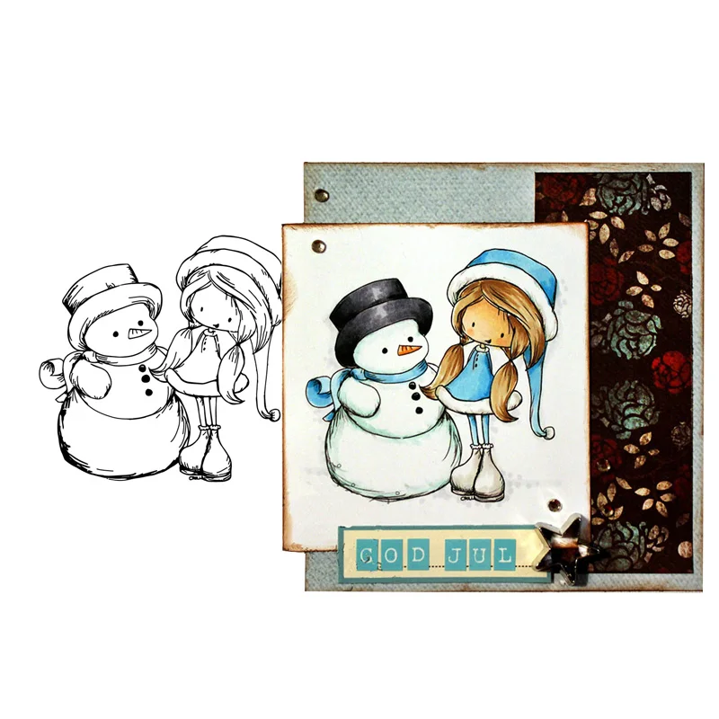 CH снеговик с девочкой прозрачный штамп для сделай сам Скрапбукинг/фотоальбом