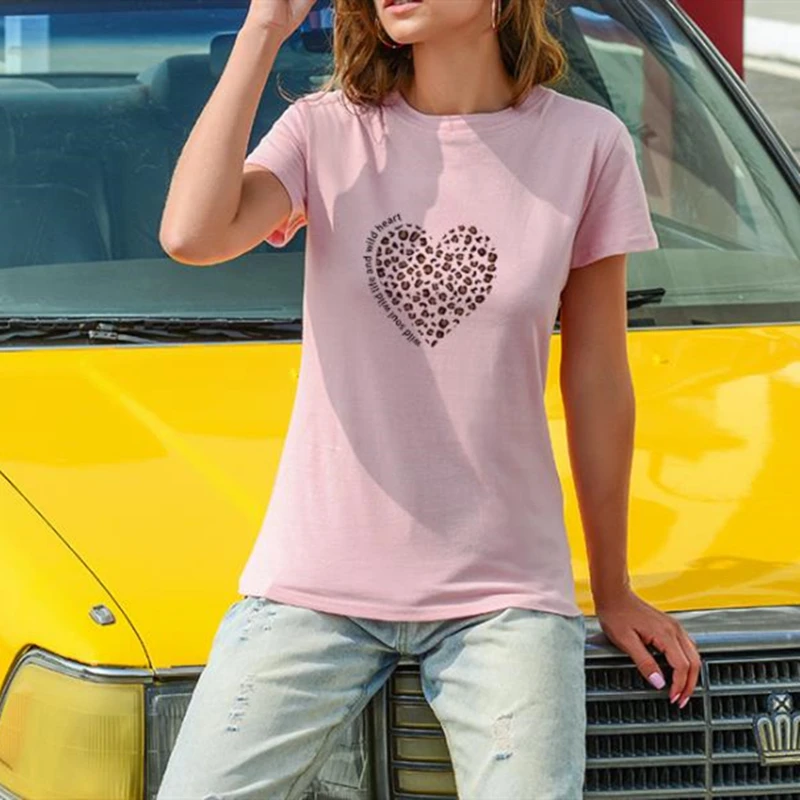 Женская летняя футболка с леопардовым принтом Love Heart модная Harajuku Tumblr Kawaii женская