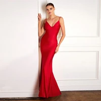 sexy red deep v neck floor length mermaid evening dress 2021 sleeveless spaghetti straps backless special occasion gowns