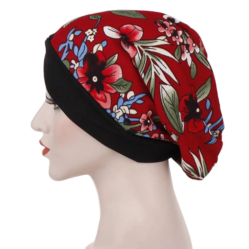 Женский широкий головной убор с цветочным принтом мусульманская шапочка для сна