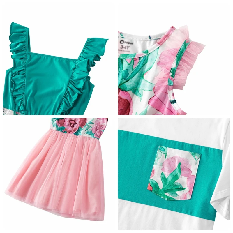 

Summer Family Matching Outfits Parent-child Clothes Mother Daughter Kids Girl Dresses Father Son Short-sleeved Striped T-shirt