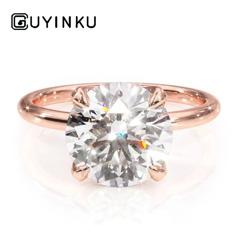 GUYINKU 5x7 мм овальная огранка EF цвет Moissanite Halo Кольцо с твердым 14 к розовое золото обручальное кольцо для женщин ювелирные украшения