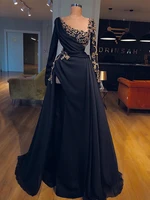 sodigne arabic a line evening dress long sleeves morocco satin high split lace appliques prom dresses long women party gowns