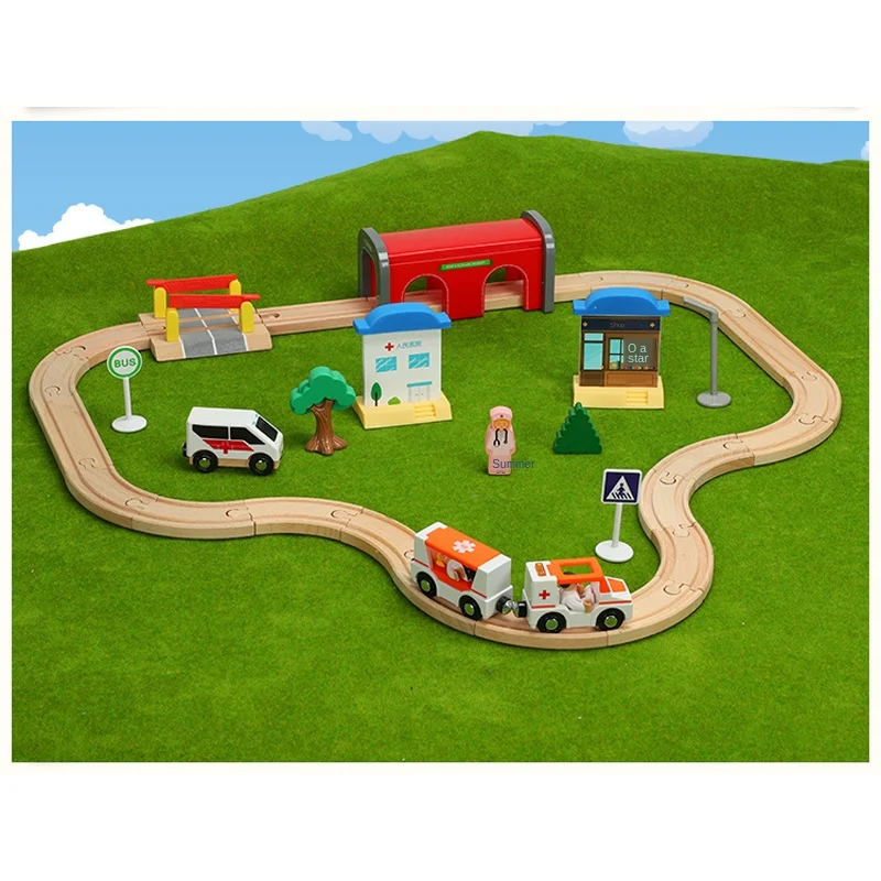 Train Track Toys Hospital Ambulance Game Compatible with Brio Tracks Children's Toy Car Combination 1:64 Wood 3C | Игрушки и хобби