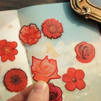 28pcs deep red glittering flower petal falling style paper sticker scrapbooking diy gift packing label decoration tag