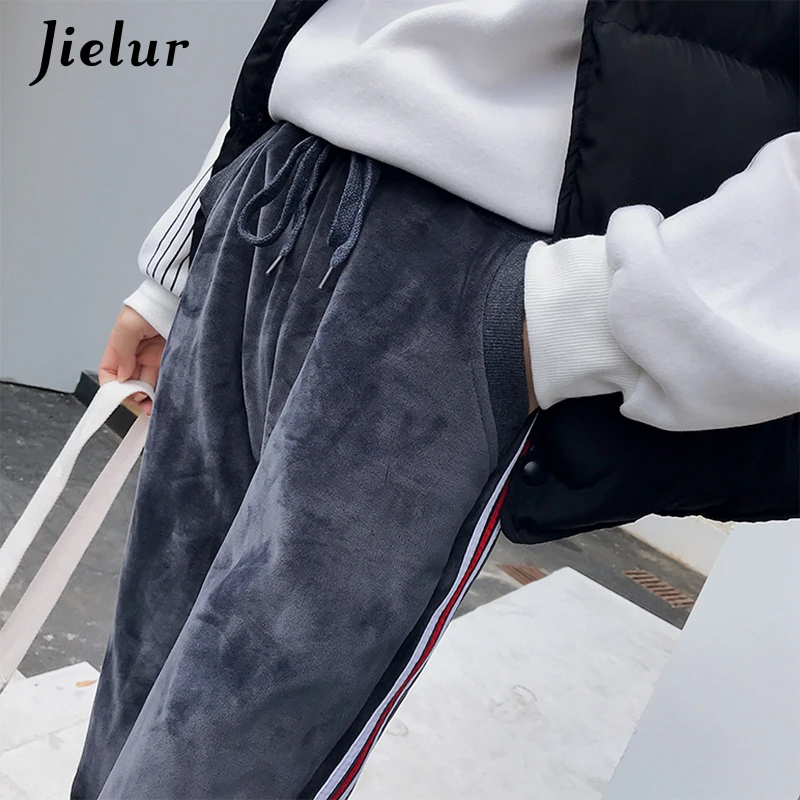 Женские повседневные брюки Jielur черные серые спортивные штаны с толстой