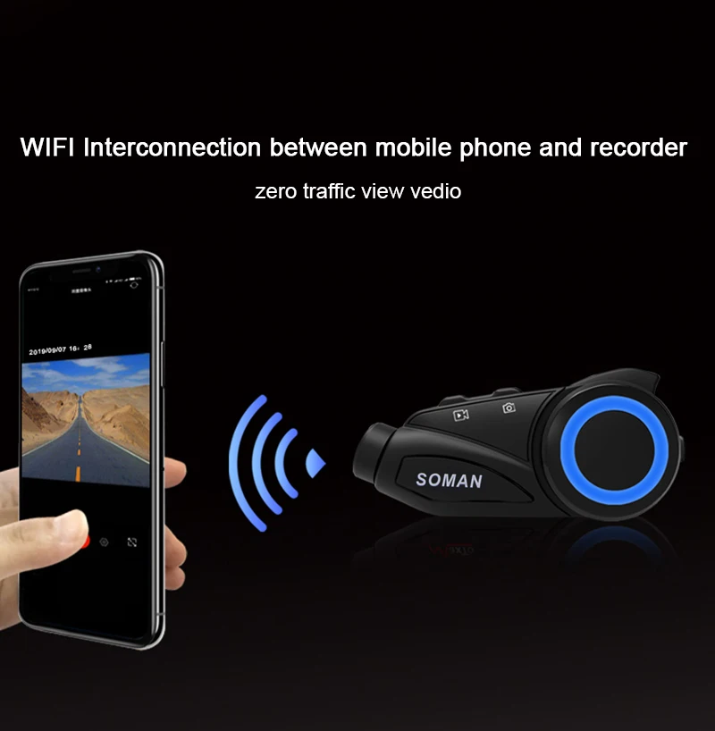 SOMAN Bluetooth мотоциклетная гарнитура HD камера Vedio рекордер Six Rider Интерком шлем Cascos
