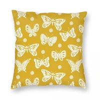 butterflies on mustard square pillowcase polyester linen velvet creative zip decorative throw pillow case sofa cushion cover