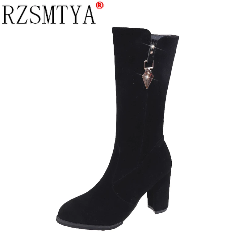 

Fashion Knee High Boots Winter Women Shoes Zipper High Heel Tall Boots Sewing Thick Heel Ladies Boots New Black Big Size 43