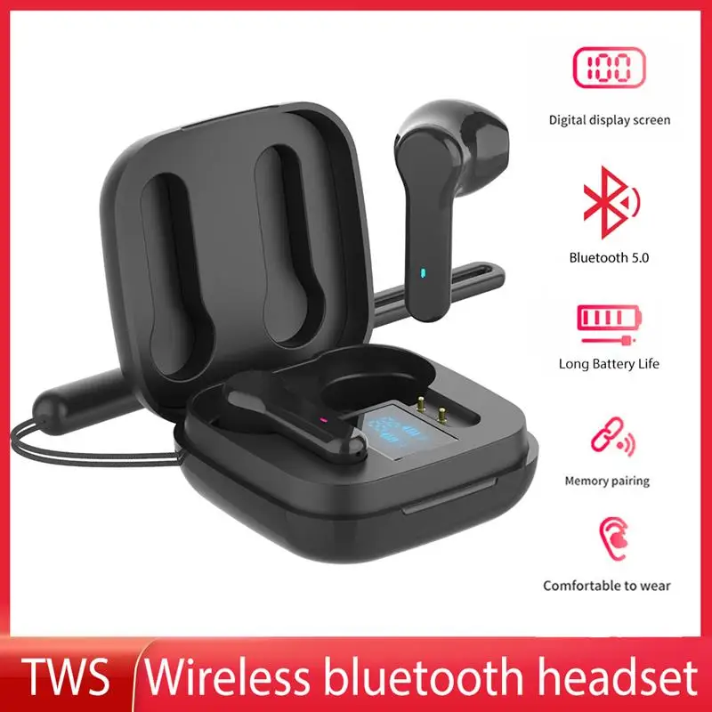 

TWS Bluetooth Earphone with Lanyard LED Battery Indicator Touch Control HIFI Stereo Wireless Headphones Portable for Sports
