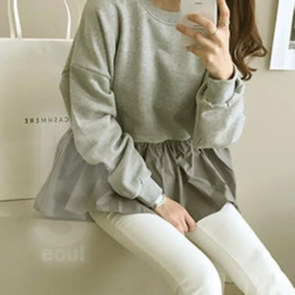 Осенняя Женская толстовка с длинным рукавом в Корейском стиле Свободный пуловер