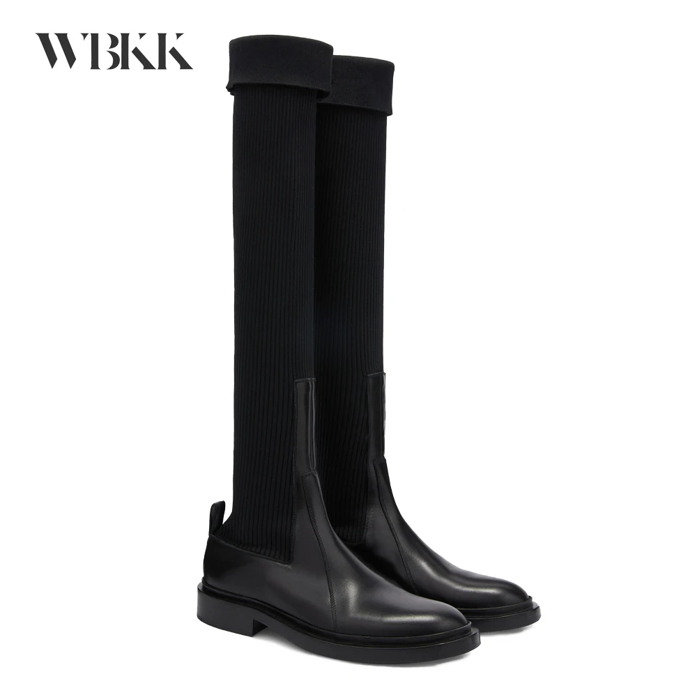 

WBKK 21FW новые женские кожаные эластичные двухсторонние высокие сапоги до колена ботинки челси # wfmd829