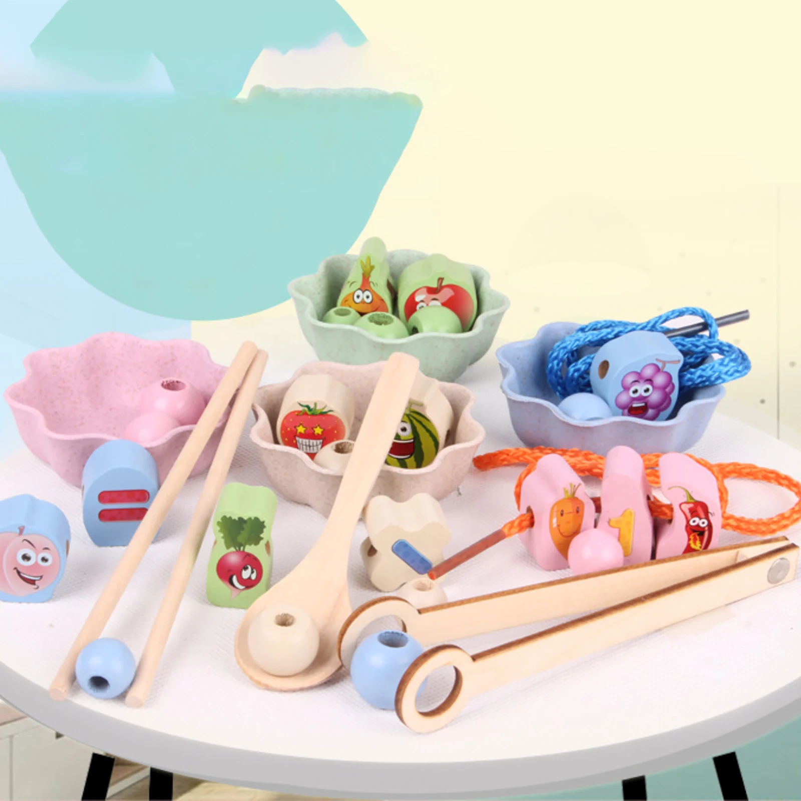 

Montessori Wooden Toy String Bead Clip Bead Game Toy Boxed Learning Clip Chopsticks Threading Game Hand Fine Movement Training