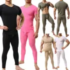 Мужской комплект одежды, мужские трусы, футболка с коротким рукавом, мужское нижнее белье, тонкие топы для фитнеса, с мешочком для пениса, длинные штаны для сна
