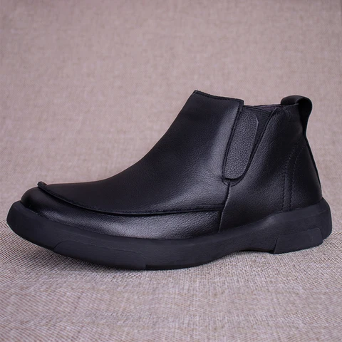 Ботинки Челси M8009 мужские из натуральной кожи, винтажные повседневные короткие сапоги, без застежки, в британском стиле, ручная работа