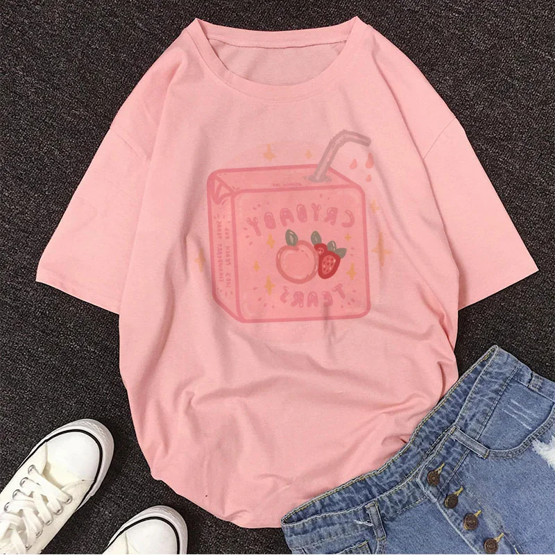 Женская футболка с принтом персикового сока розовая летняя повседневная одежда