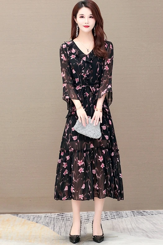 

COIGARSAM 4XL Plus Size Print Women dress New Summer Chiffon V-Neck Dresses Design And Color 2080