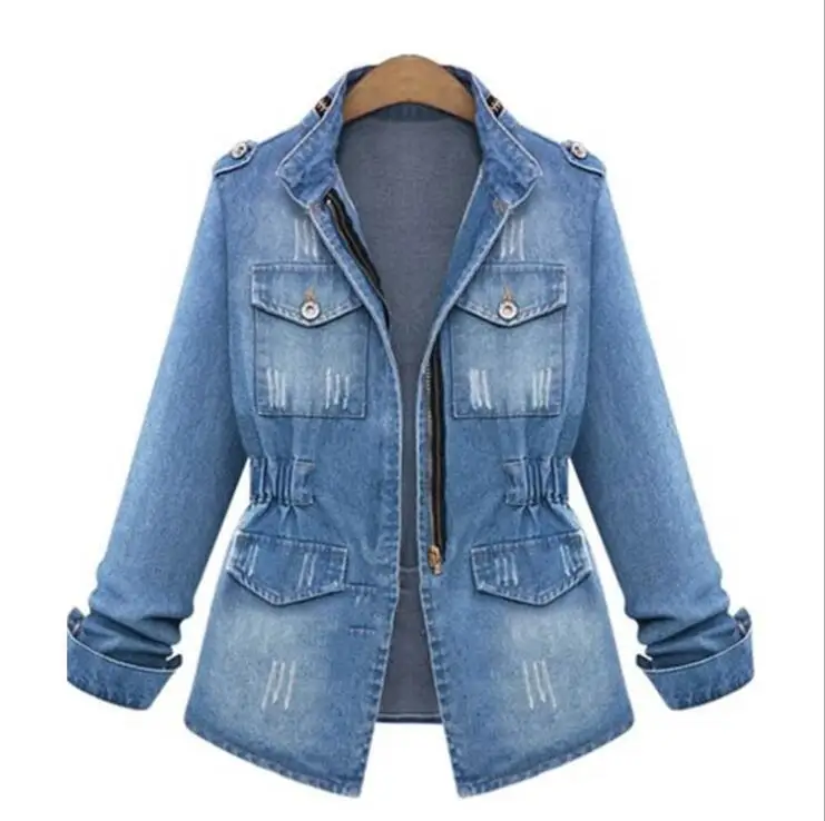 

Autumn and winter new denim coat large women's wear fat mm long sleeve coat women's wear