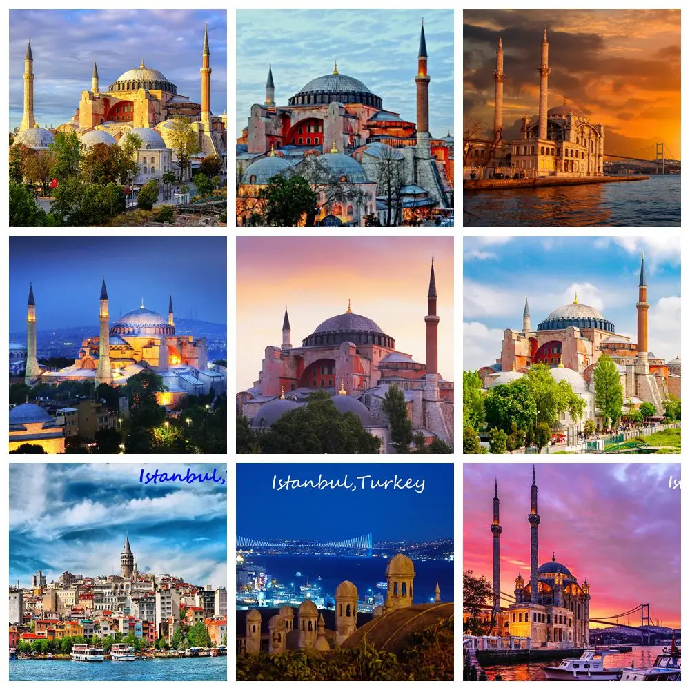 Paisaje de Turquía 5D DIY, pintura de diamante completo, Iglesia de Hagia Sophia, Catedral de Estambul, obra maestra, mosaico bordado para Decoración