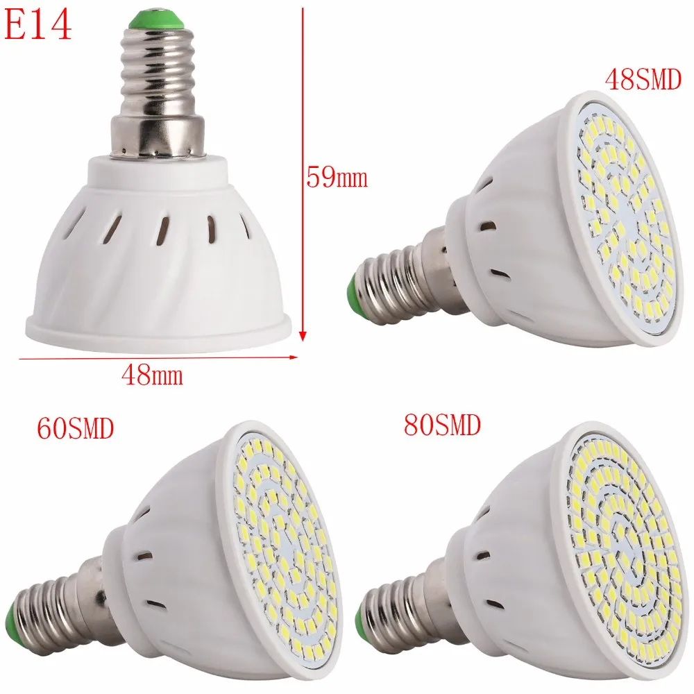 

New Lampada E27 E14 MR16 GU10 Led Light Lamps 48LED 60LED 80LED Ampoule LED Spotlight 2835 220V Light Chandelier Warm/Cool White