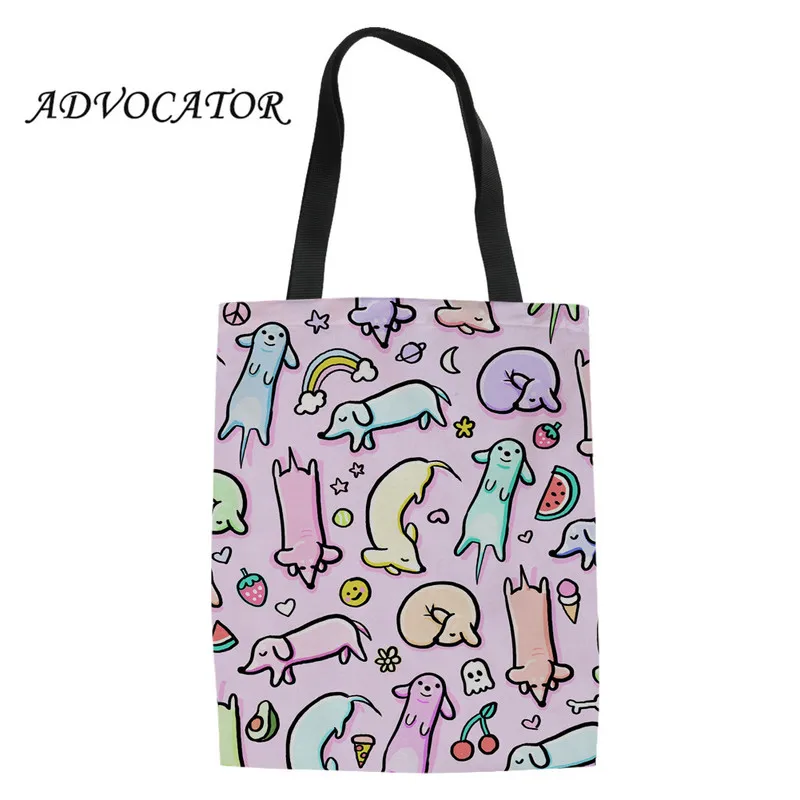 

ADVOCATOR Fabric Bag Canvas Shoulder Bag Sausage Dog Printing Casual Tote Grocery Bag for Ladies Bolsas Ecologicas Reutilizables