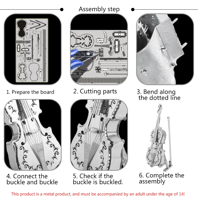 

3D Metal Model Puzzles Multi-style DIY Puzzle Jigsaw Kit For Adults Children Kids Educational Collection Toys violin