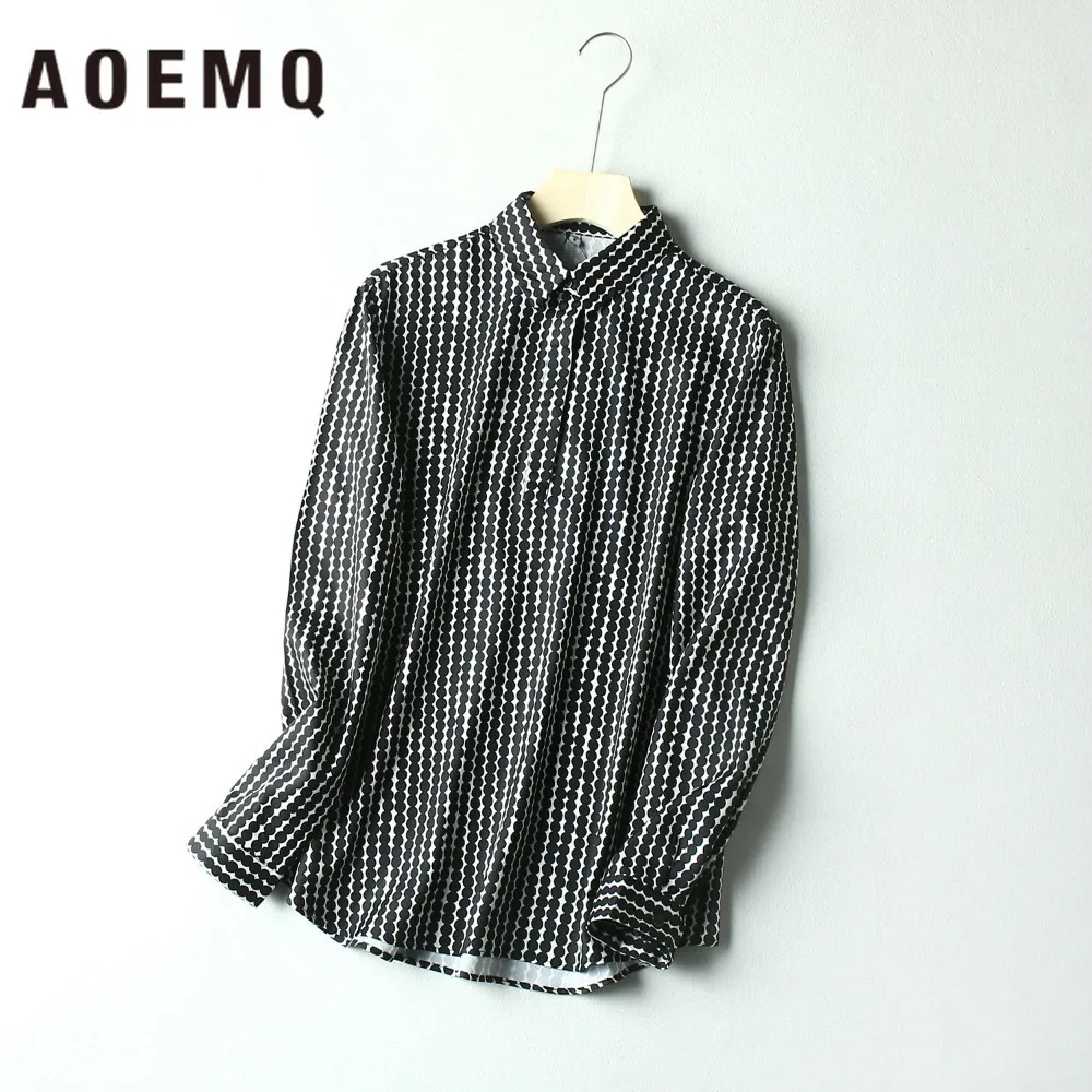 AOEMQ модные рубашки для ночного клуба молодых людей с принтом в горошек темного