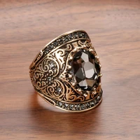 kinel hot gray crystal vintage rings for women antique gold oval zircon rings ethnic bride wedding jewelry party accessories