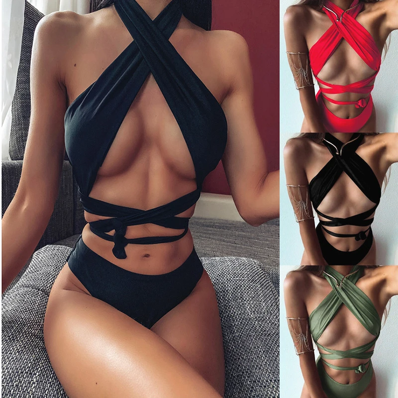 Сексуальный женский купальный костюм цельный бандажный купальник монокини