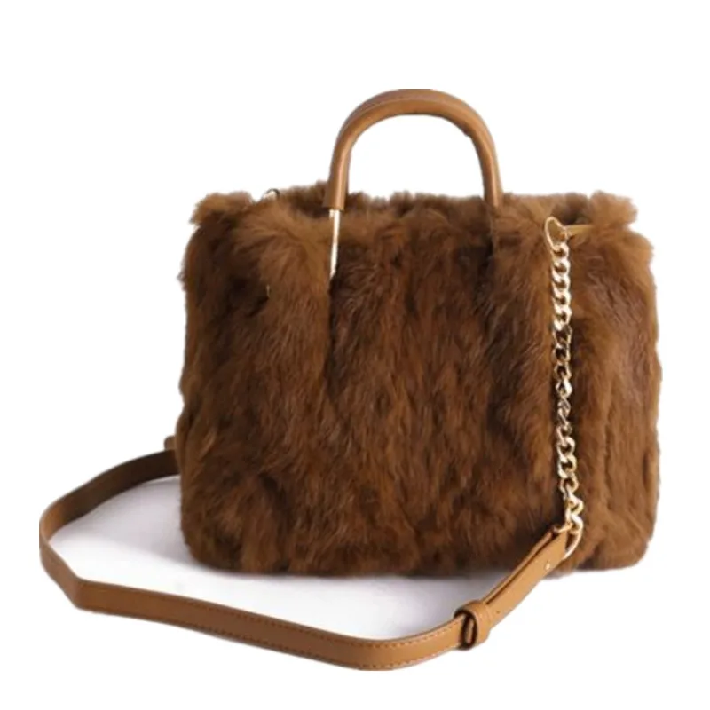 

100% Real Fur bag 2021 winter new women's Real Fur Women Bags shoulder Messenger bag luxury designer Leather Bag Evening Bag