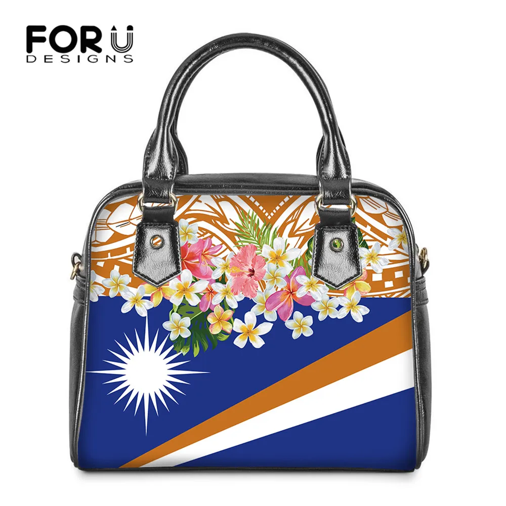 

FOURDESIGNS Luxury Women Totes Shoulder Bags Plumeria And Flag Brand Design Casual Female PU Leather Handbag Crossbody Bag Mujer