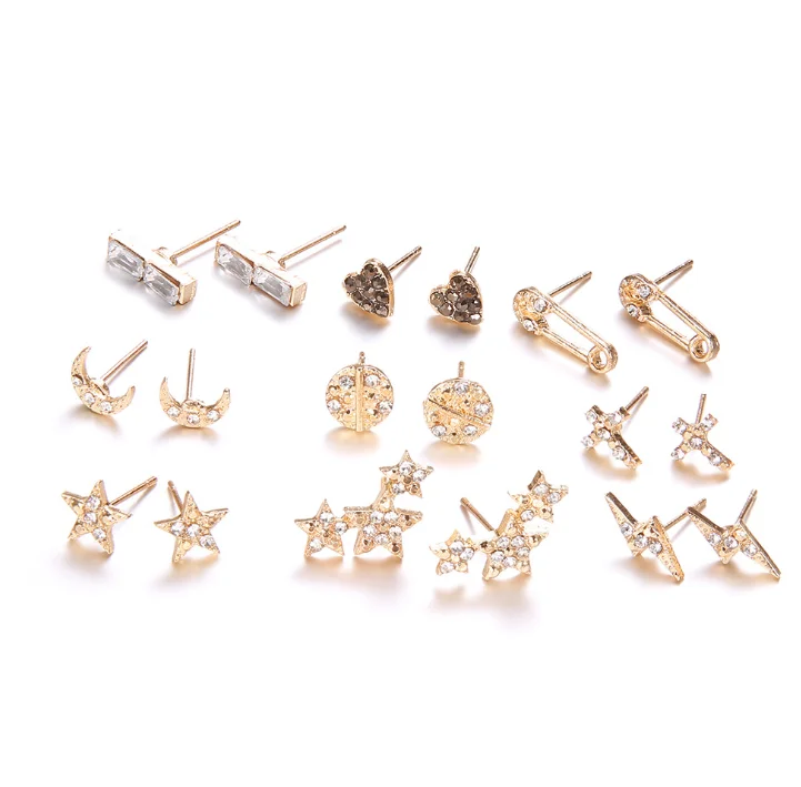 Классические серьги набор из 7 пар/компл. трендовые гвоздики со звездами и луной