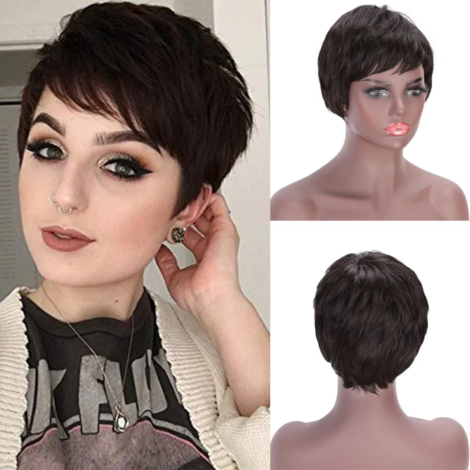 

Doris Beauty Synthetic Wig Pixie Cut Wig Short Wig With Bangs Bob Straight Wigs for Women Wig Natural Hair Blonde Burgundy