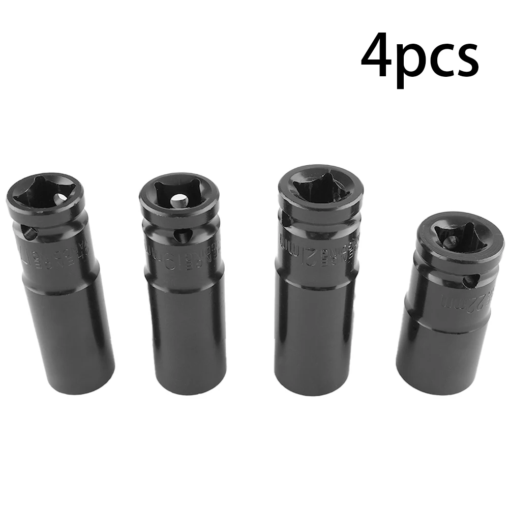 

New 4PCS Drive Deep Impact Socket Kit Sockets Sets Metric 1/2 Inch 17-22MM Black Electric Wrench Adapter for Impact Wrench Drill