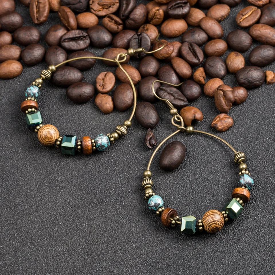 Модные антикварные серьги 2018 Boho Big Hoop Drop Серьги для женщин подарок / Женские