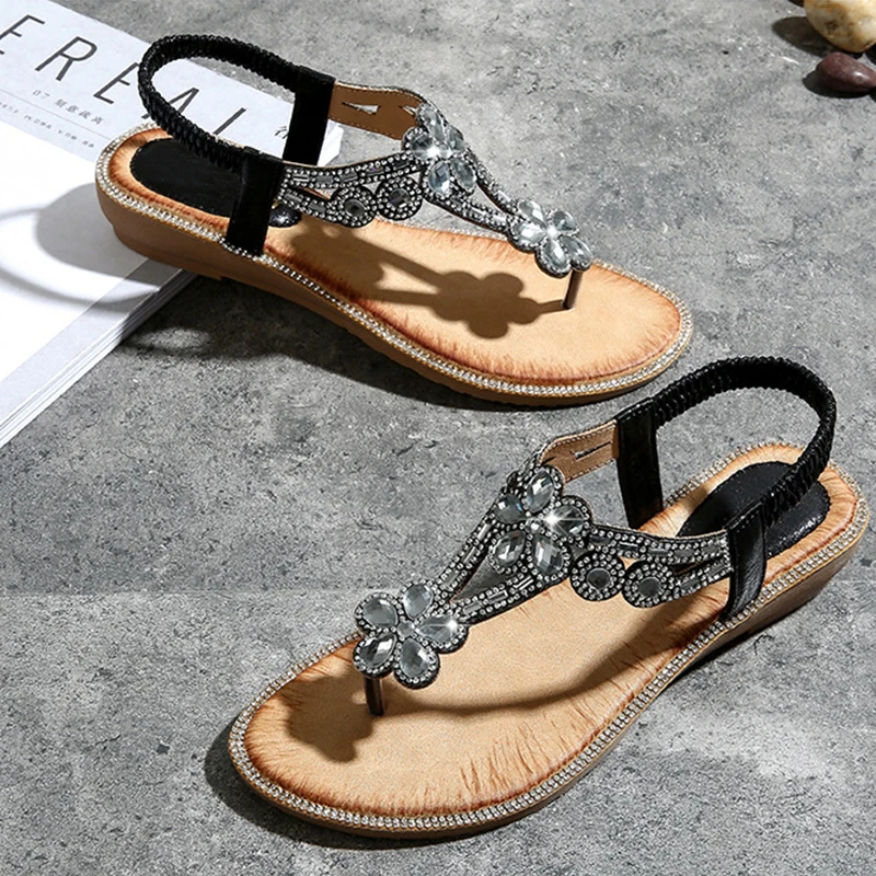 

Summer Shoes Women's Sandals Beach Flip Flops Rhinestones Ladies Shoes Bohemian Sandals T-Strap Thong Sandals Crystal Slippers