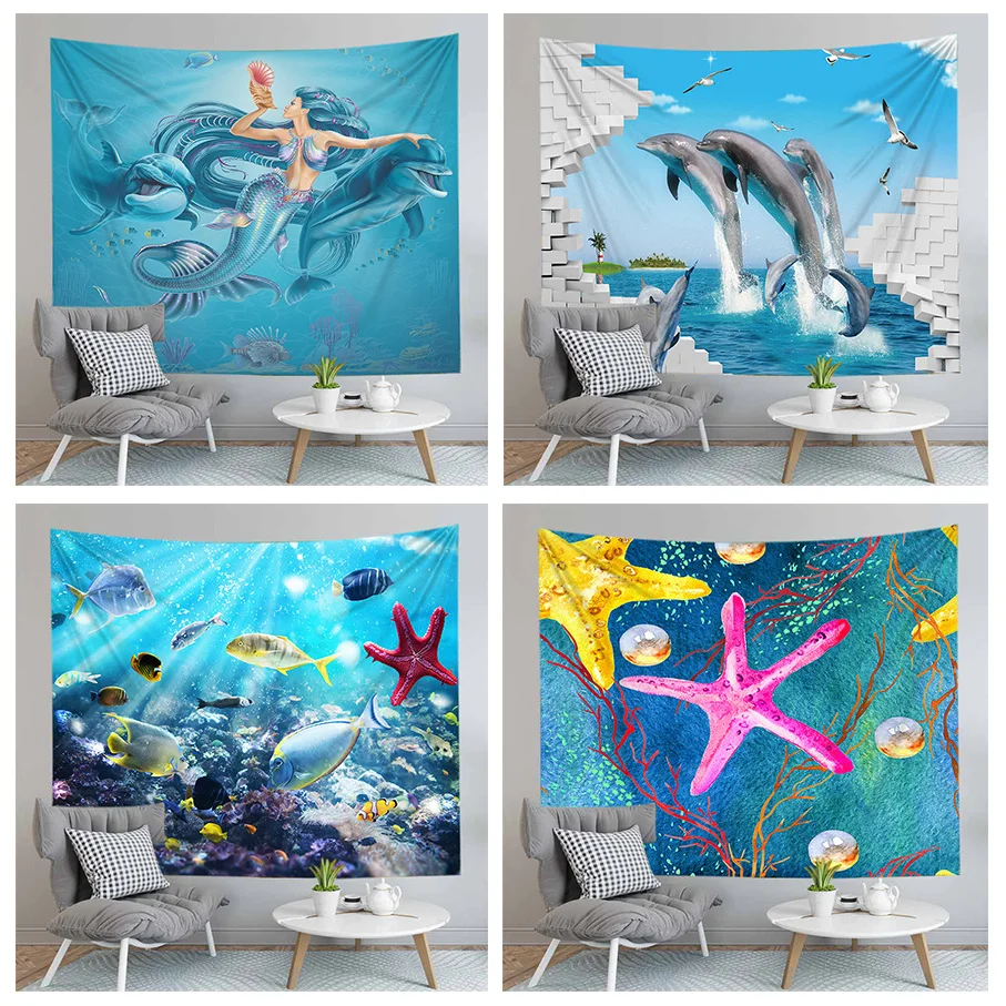 Милый гобелен с животными рыбы декоративно прикладного искусства на стене