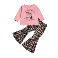 0 3y fashion kids girls clothes sets toddler letter print long sleeve t shirts tops leopard flare pants outfits
