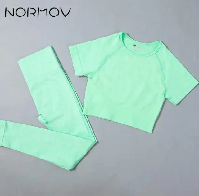 

NORMOV 2Pcs Yoga Set Sportswear Fitness Top+High Waist Sport Leggings Gym Athletic Running Wear Skinny Sports Set Suits
