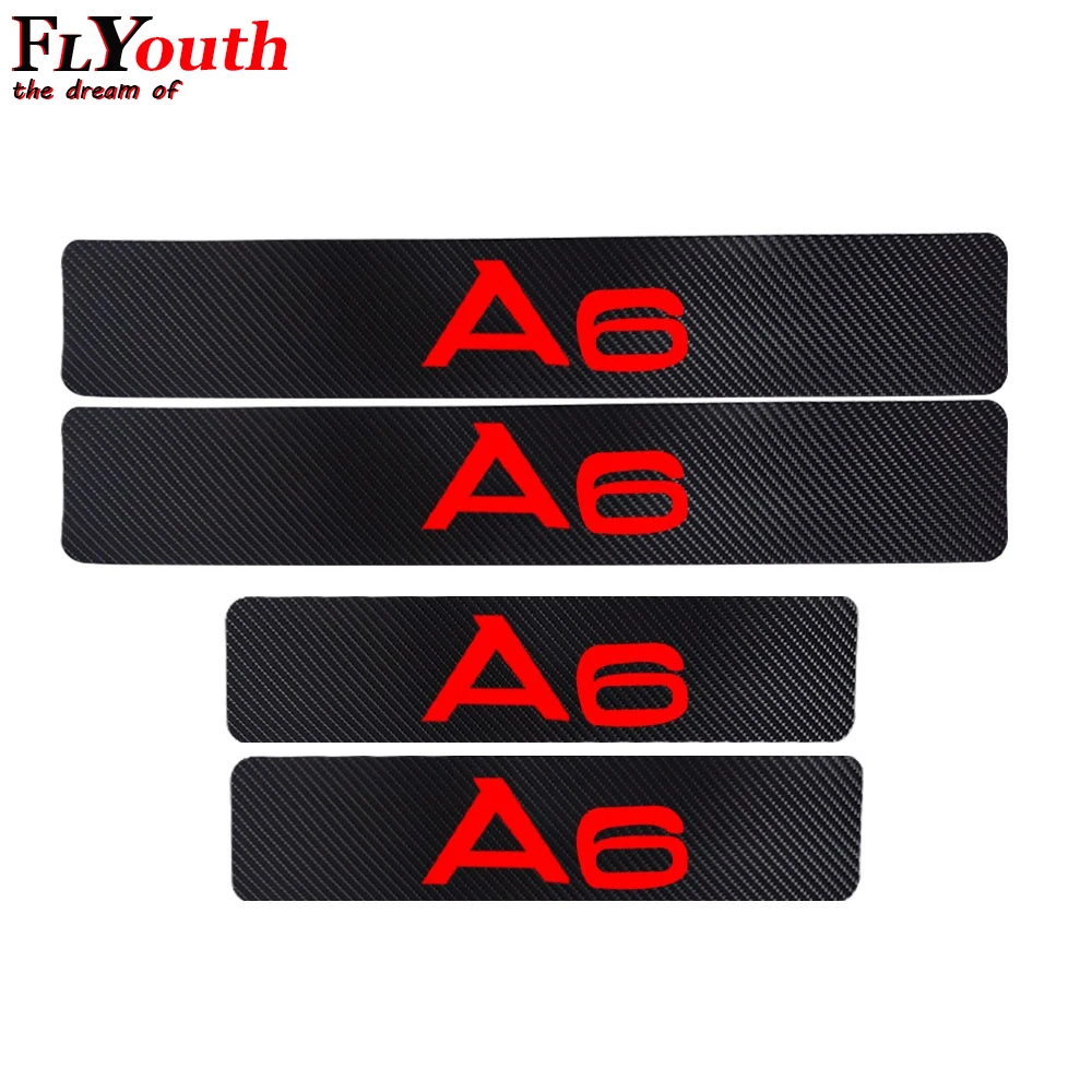 

4D Carbon Fiber Vinyl Sticker Door Sill Protector For Audi A6 Car Door Sill Welcome Pedal Stickers Auto Car Accessories 4Pcs