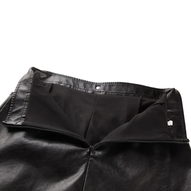 

Women Autumn Winter Sexy Stretchy High Waist PU Leather Short College Skirt Solid Color A-line Miniskirt