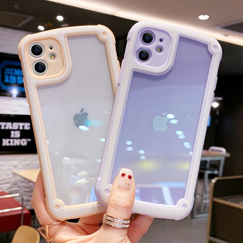 

Candy Color Clear Phone Case For iPhone 11 Pro Max Shockproof Bumper Silicone Frame Transparent Cover