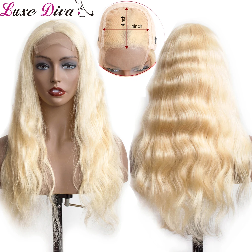 Luxediva 613 Blonde Lace Closure Wigs With Baby Hair Pre Plucked Remy Honey Blond Brazilian Human Hair Body Wave 4*4 Lace Wigs