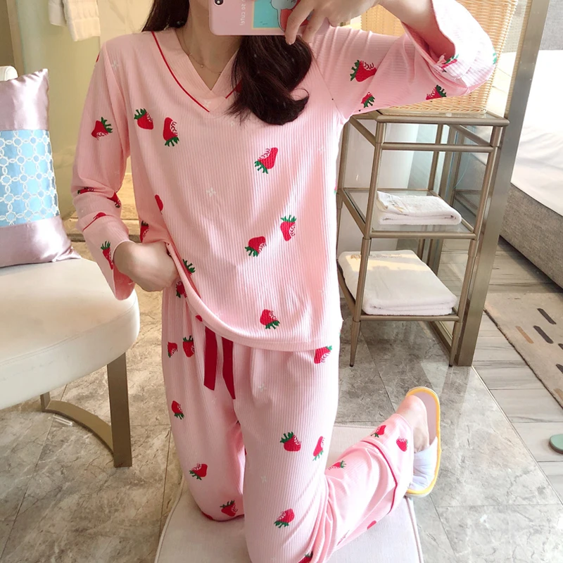 Пижамный комплект Женский из 100% хлопка с длинным рукавом и принтом кленовых