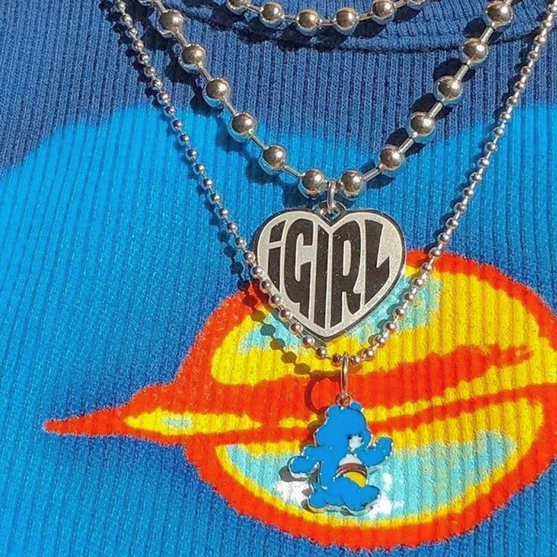 Панк Y2K письмо в форме сердца кулон ожерелье для женщин с металлическим