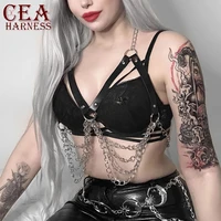sexy goth leather harness women belt body chain harness bra chest bondage lingerie chain harness erotic waist belt goth chest