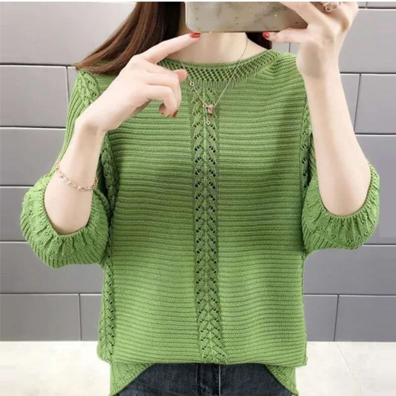 

Korean Fashion Pink White Green Sweater Vintage Hollow Out Knit Top Pull Femme Pullovers Loose Casual Sueters De Mujer Clothing