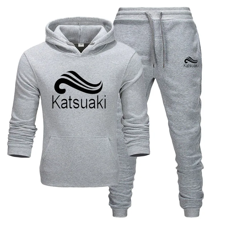 light gray suits Брендовая одежда, мужские повседневные толстовки, пуловер, хлопковый мужской спортивный костюм, толстовки из двух частей+ штаны, спортивная одежда ropa hombre - Цвет: light gray suits